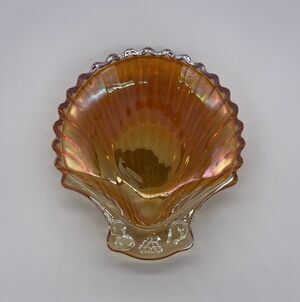 Vintage Marigold Carnival Glass Seashell Trinket Dish Soap Dish